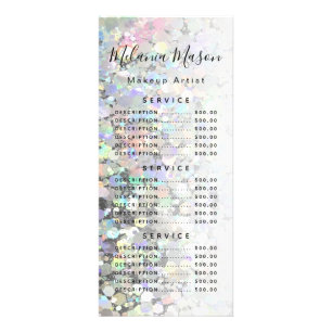 Elegant Holographic Glitter Makeup Artist Black Rack Card