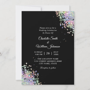 Elegant Holographic Glitter Modern Black Invitation