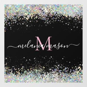 Elegant Holographic Glitter Monogram Black  Window Cling