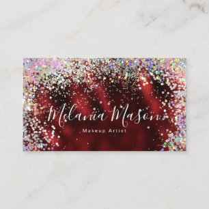 Elegant Holographic Glitter Nail Artist Burgundy Business Card