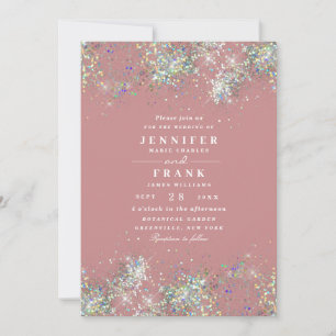 Elegant Holographic Glitter Sparkles Dusty Rose Invitation