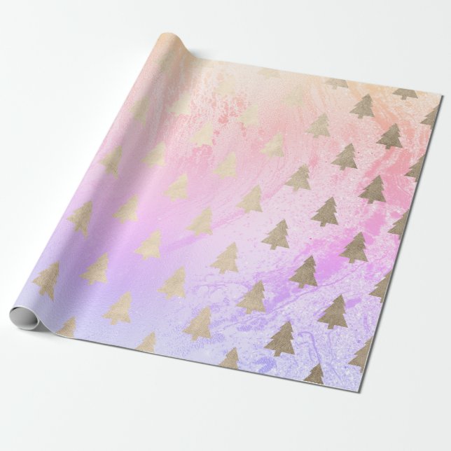 Elegant holographic gold Christmas tree pattern Wrapping Paper (Unrolled)