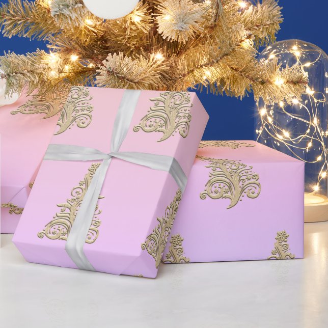 Elegant Holographic Gold Christmas Tree Pattern Wrapping Paper (Holidays)