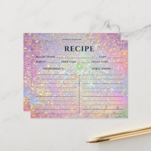 Elegant Holographic Gold Pink Glitter Recipe Cards