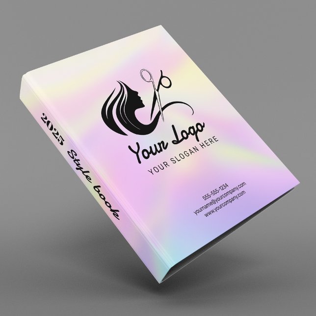 Elegant Holographic Hairstylist Logo & Qr Code Binder (Creator Uploaded)