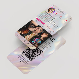 Elegant Holographic Instagram Pink Pearl Modern Business Card