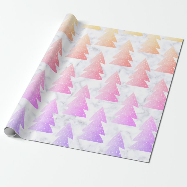 Elegant Holographic Marble Christmas Tree Pattern Wrapping Paper (Unrolled)