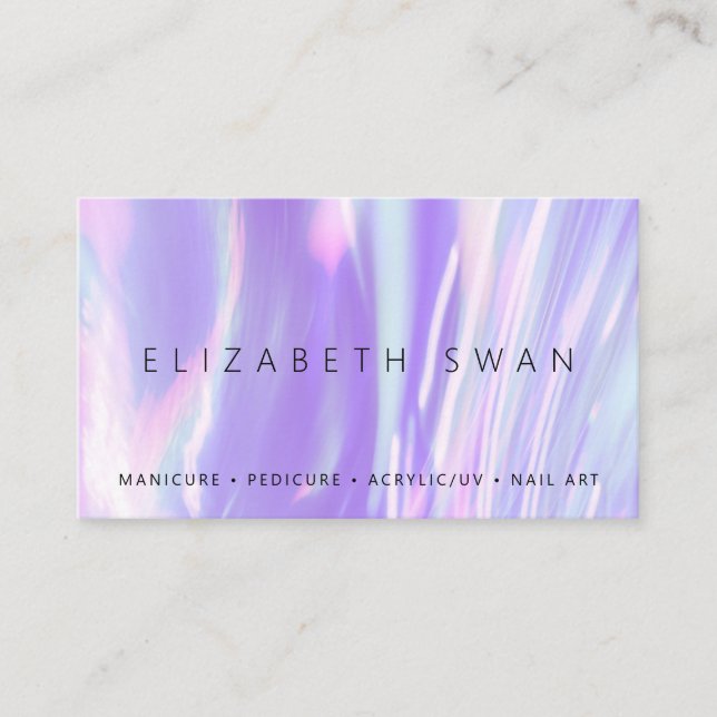 Elegant Holographic Purple Pastel Business Card (Front)