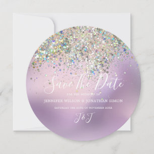 Elegant Holographic Sparkly Glitter Modern Pastel Save The Date