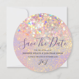 Elegant Holographic Sparkly Glitter Modern Pink Save The Date