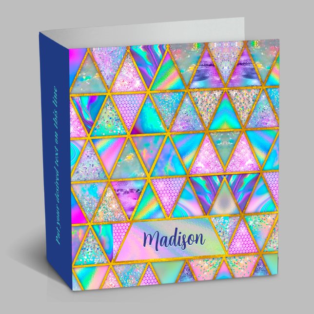 Elegant holographic trendy faux gold geometric  binder (Creator Uploaded)