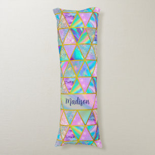 Elegant holographic trendy faux gold geometric  body pillow