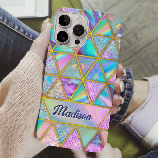 Elegant holographic trendy faux gold geometric iPhone 16 pro case