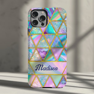 Elegant holographic trendy faux gold geometric iPhone 15 case