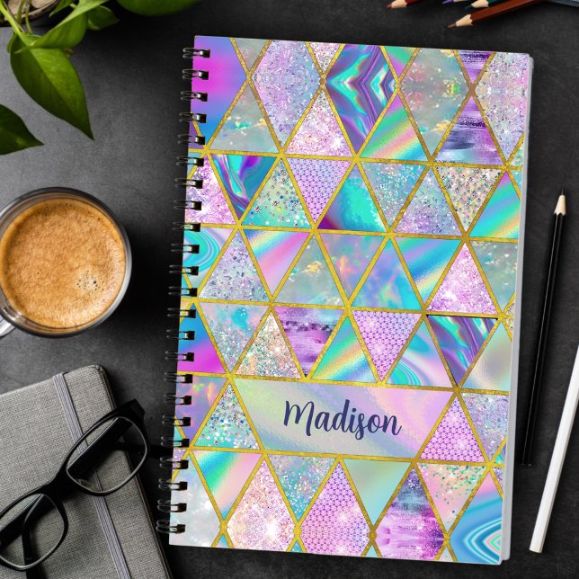 Elegant holographic trendy faux gold geometric  notebook (Creator Uploaded)