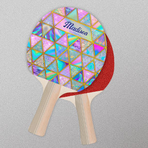 Elegant holographic trendy faux gold geometric ping pong paddle