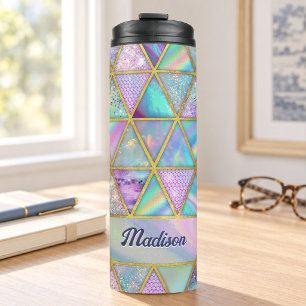 Elegant holographic trendy faux gold geometric thermal tumbler