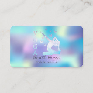 Elegant Holographic Women Yoga Instructor Business Card