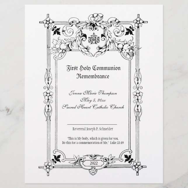 Elegant Holy Communion Remembrance Certificate (Front)