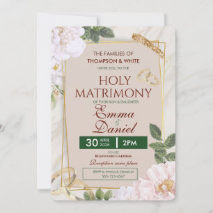 Elegant Holy Matrimony Floral Wedding Invitation