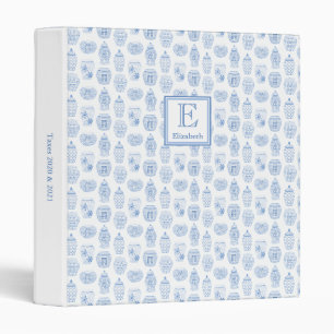 Elegant Home Office Blue Ginger Jar Monogram Binder