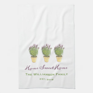 Elegant Home Sweet Home Family Monogram   Lavender Kitchen Towel