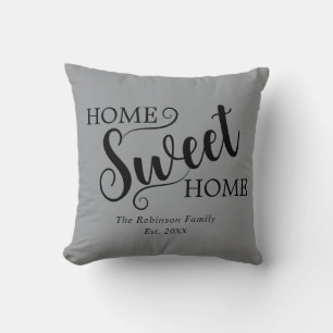 Elegant Home Sweet Home Housewarming Grey Throw Pillow