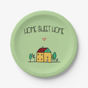Elegant home sweet home typography mint green paper plate
