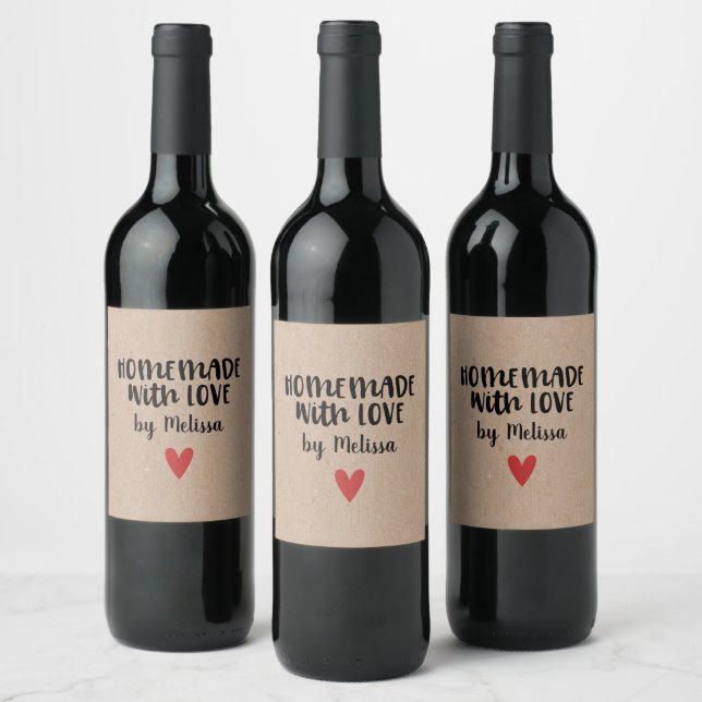 Elegant Homemade With Love Rustic Kraft Christmas Wine Label (Bottles)