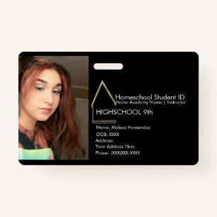 Elegant Homeschooling School ID Black Faux Gold Badge