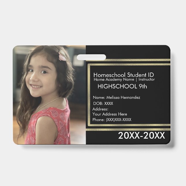 Elegant Homeschooling School ID Black Gold Badge (Front)