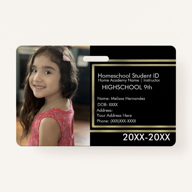 Elegant Homeschooling School ID Black Gold Badge (Front)