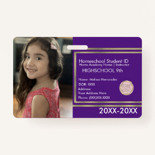 Elegant Homeschooling School ID Purple Gold Logo Badge