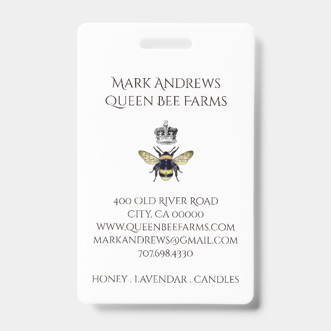 Elegant Honey Bee And Crown Farms Apiary Badge (Front)