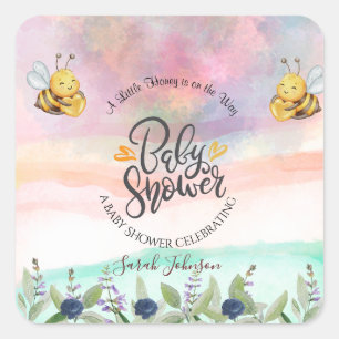 Elegant Honey Bee Baby Shower Party Decor Balloon Square Sticker