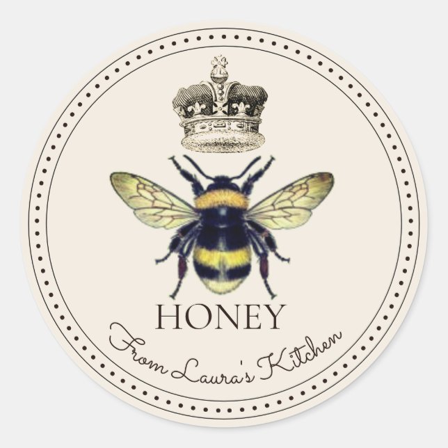 Elegant Honey Bee & Regal Crown From Your Kitchen Classic Round Sticker (Front)