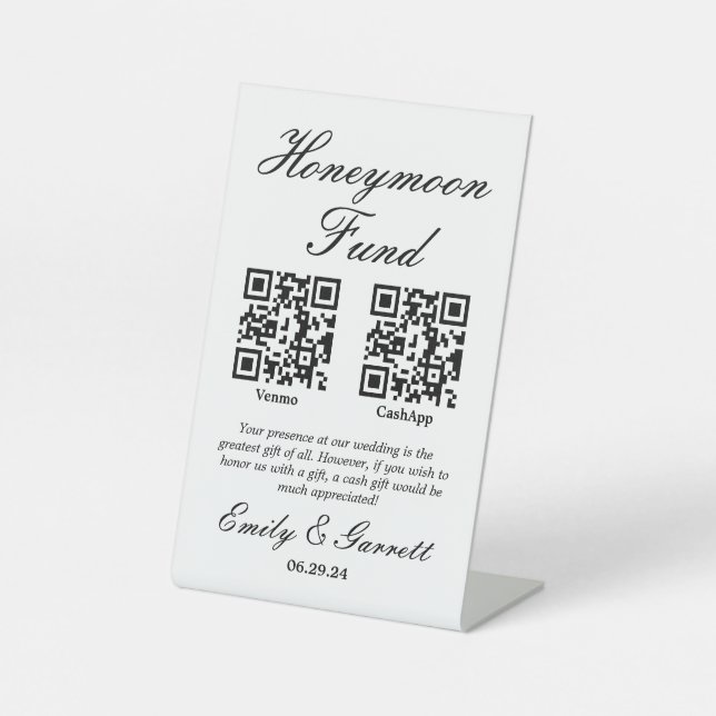 Elegant Honeymoon Fund QR Code Pedestal Sign (Front)