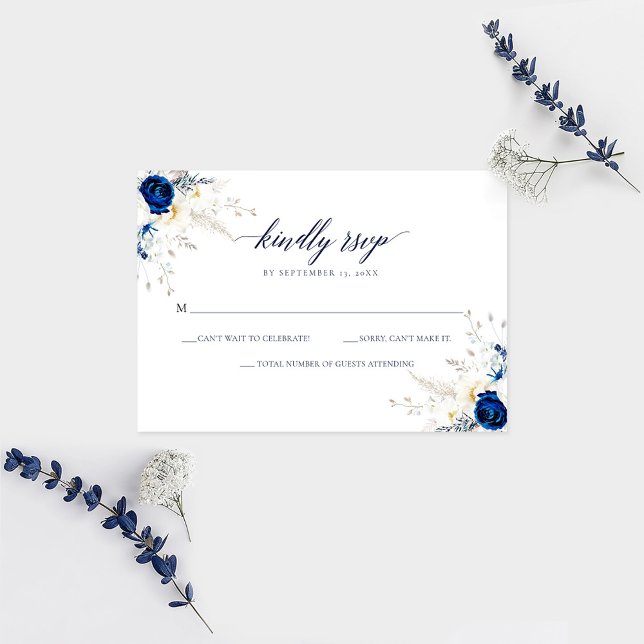 Elegant Horizon Blue Calligraphy Wedding RSVP Card (Creator Uploaded)