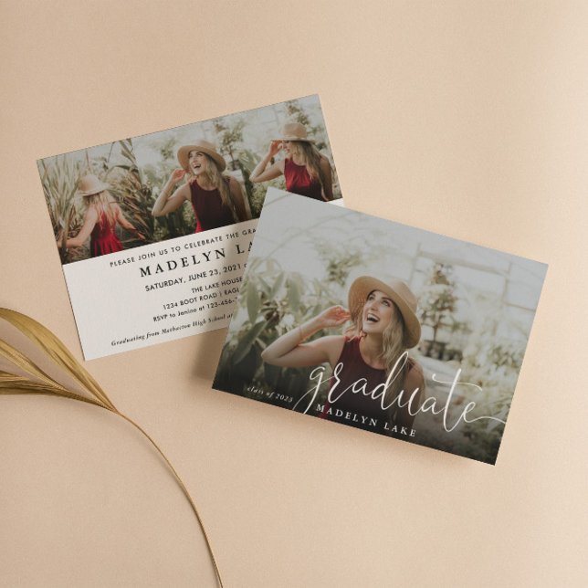 Elegant Horizontal Four Photo 2023 Graduation Invi Invitation (Creator Uploaded)