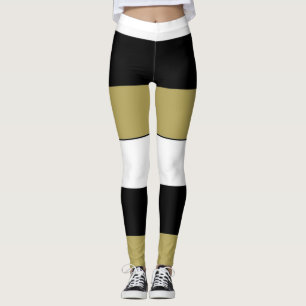 Elegant Horizontal Stripes Black Gold White Leggings