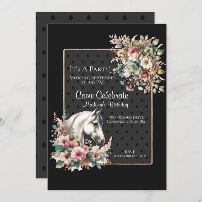 Elegant Horse Birthday  Invitation (Front/Back)