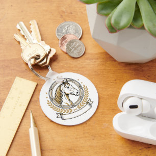Elegant Horse Crest Badge With Gold Accents Keychain