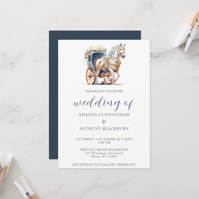 Elegant Horse Drawn Carriage Wedding Invitation (Front/Back In Situ)