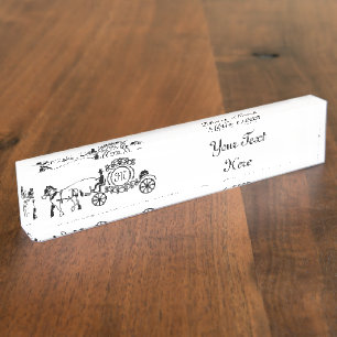 Elegant Horse Drawn Wedding Wagon Monogram Nameplate