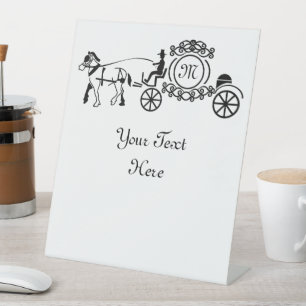 Elegant Horse Drawn Wedding Wagon Monogram Pedestal Sign