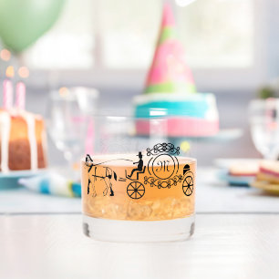 Elegant Horse Drawn Wedding Wagon Monogram Whiskey Glass