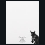 Elegant Horse Head Black White Bottom Letterhead<br><div class="desc">Customize this Professional Elegant Clean Minimalist Letterhead, featuring a black and white image of a beautiful horse head with a white horse halter on a white background. With a place for your company name and service and for all the other contact information at the bottom of the stationery. All the...</div>