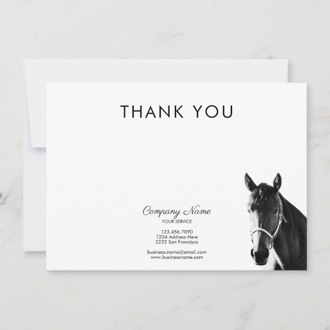 Elegant Horse Head BW Thank You Business Card (Front)