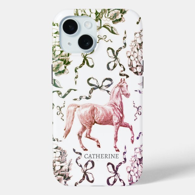 Elegant Horse Hydrangea Bows Red Name Case-Mate iPhone Case (Back)