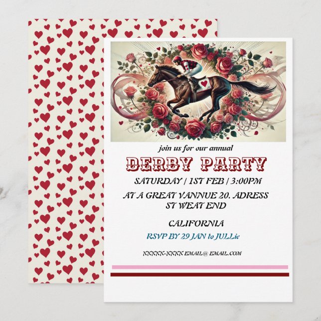 Elegant Horse Race Derby Party / Equestrian  Invitation (Front/Back)